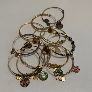 Alex and Ani Gold and Green Charm Bracelet Set